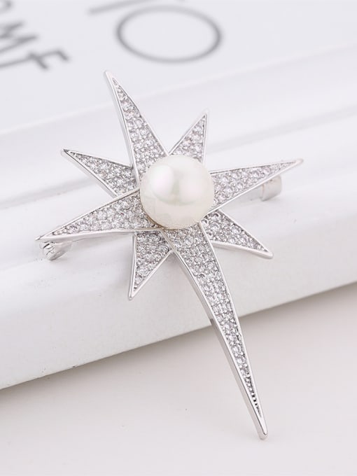 Wei Jia Fashion Imitation Pearl Cubic Zirconias Star Brooch 1