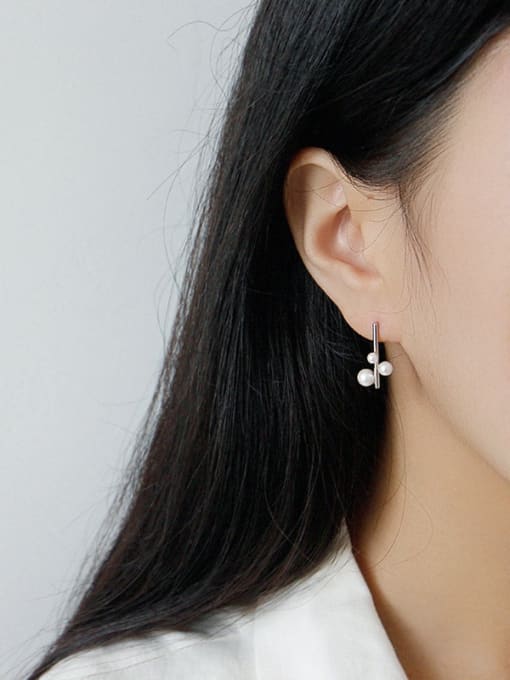 DAKA 925 Sterling Silver With Artificial Pearl Simplistic Geometric Stud Earrings 1