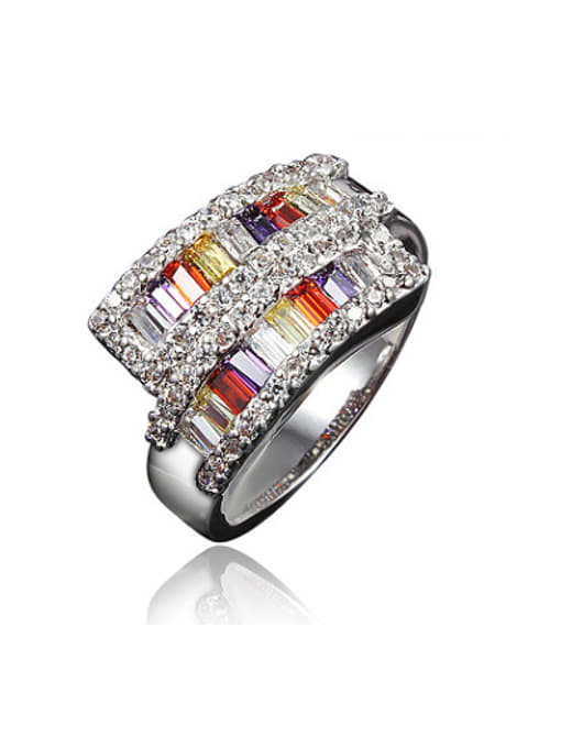 SANTIAGO Colorful White Gold Plated Geometric Zircon Ring 0