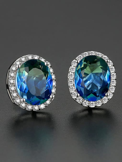 ight blue Copper With Platinum Plated Delicate Oval Stud Earrings