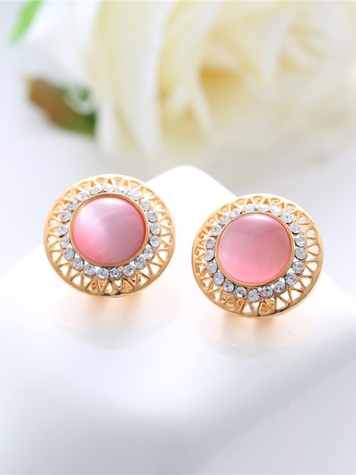 Pink Fashion Round Opal stones Rhinestones Alloy Stud Earrings