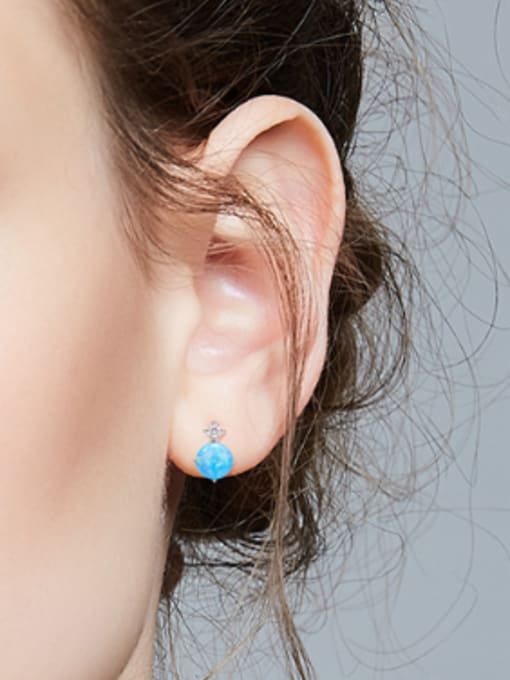 CEIDAI Tiny Round Opal stone 925 Silver Stud Earrings 1