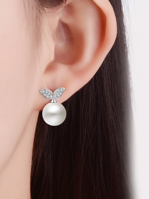 AI Fei Er Simple Imitation Pearl Little Leaves Stud Earrings 1