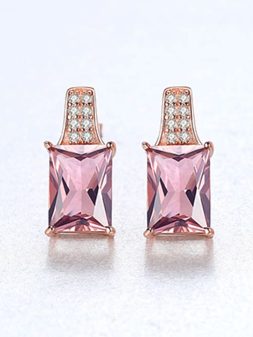 Rose 925 Sterling Silver With  Cubic Zirconia Delicate Square Stud Earrings