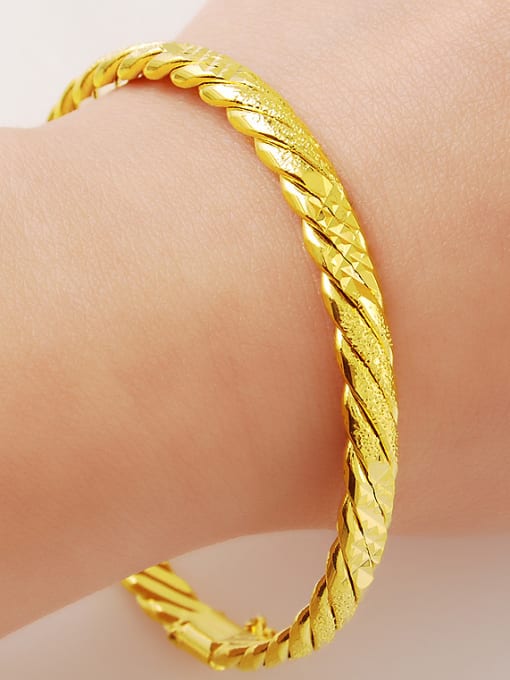 golden Fashion 24K Gold Plated Geometric Copper Bangle
