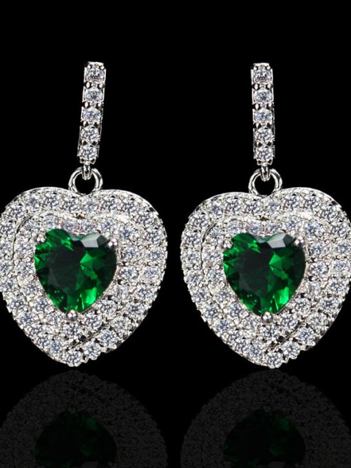 Green Zircon Heart-shape Drop Cluster earring