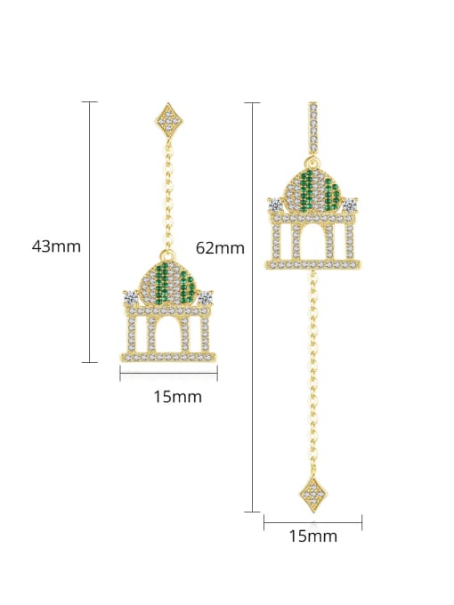 BLING SU Copper With Gold Plated Delicate Castle Pendant Asymmetry Drop Earrings 2