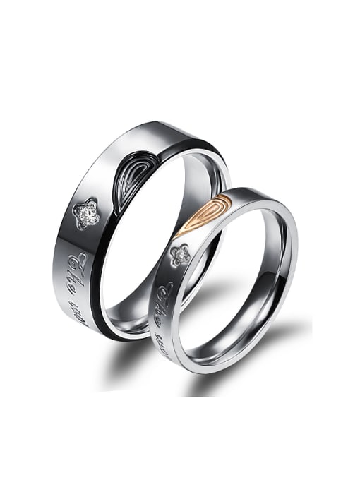 Open Sky Fashion Rhinestones Combined Heart shape Titanium Lovers Ring 0