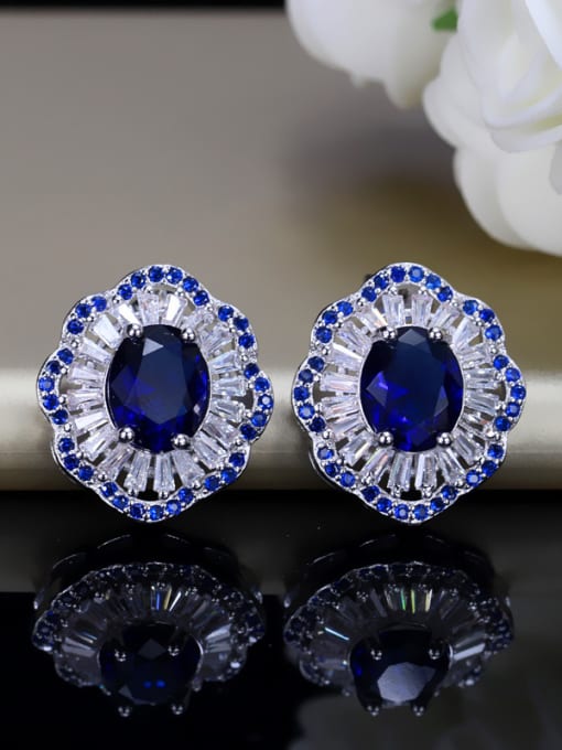 Blue Exquisite AAA Color Zircons Stud Cluster earring