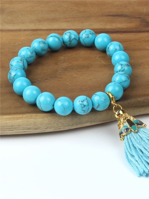 handmade Bohemia Style Blue Turquoise Beaded Tassel Bracelet 1