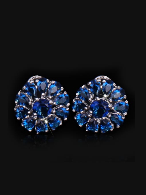Blue Colorful AAA Zircons Flower Stud Cluster earring