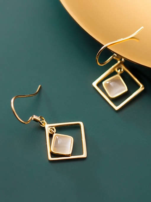 Rosh 925 Sterling Silver With Gold Plated Simplistic Geometric Hook Earrings 2