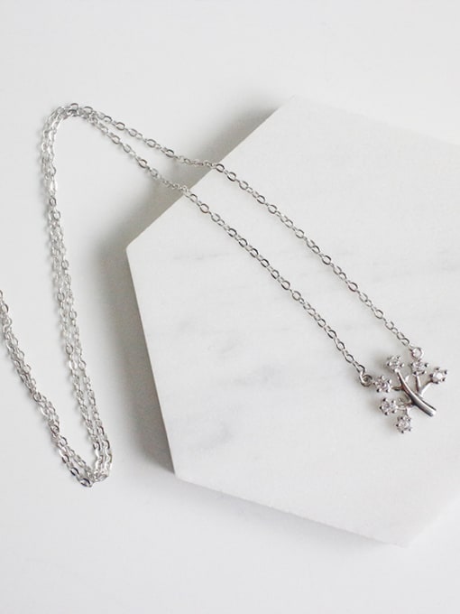 DAKA Simple Tiny Zircon-studded Tree Pendant Silver Necklace 1