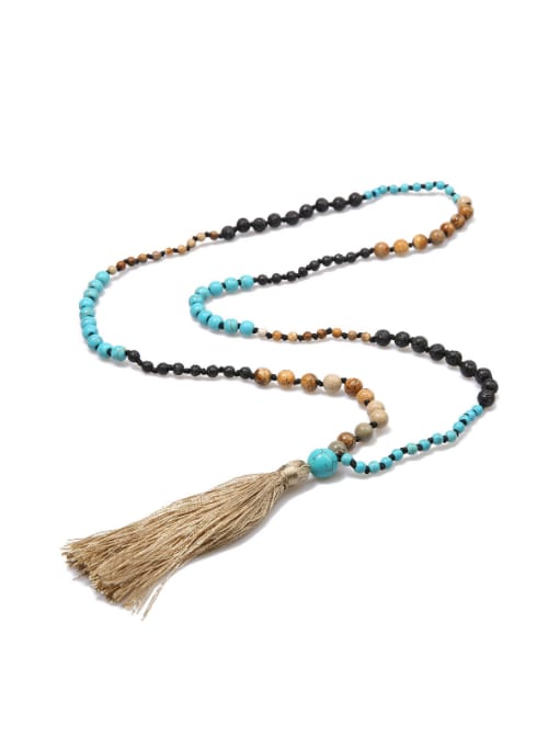 HN1818-A Volcanic Stone Hand-made Tassel Sweater Necklace