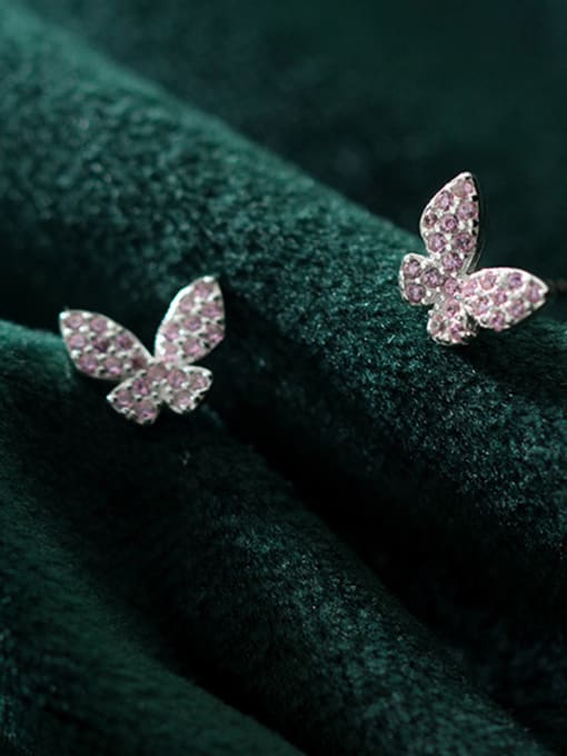 Rosh 925 Sterling Silver With Platinum Plated Simplistic Full Diamond  butterfly Stud Earrings 2