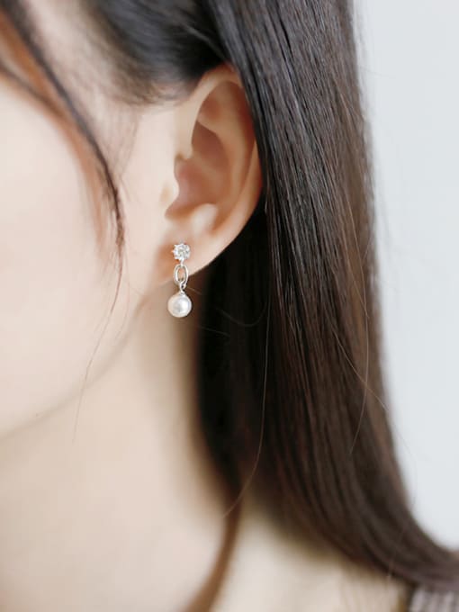 DAKA Sterling silver Austrian pearl zircon asymmetrical earrings 1