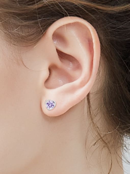 CEIDAI Tiny Purple Zircon Heart-shaped Stud Earrings 1
