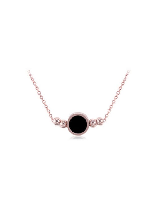 OUXI Personality Woman 18K Rose Gold Black Round Shaped Titanium Necklace 0