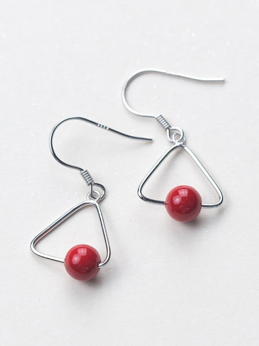 Rosh Personality Triangle Shaped Red Shell Bead Drop Earrings