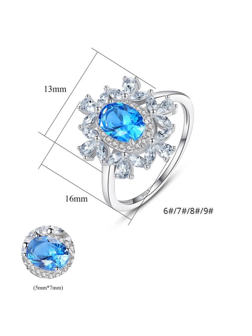 CCUI 925 Sterling Silver With Sapphire Luxury Flower Solitaire Rings 4