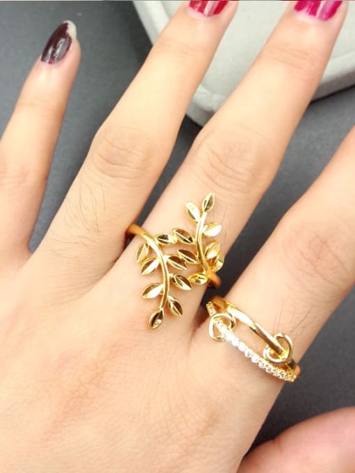golden Women Gold Plated Leaf Shaped Ring