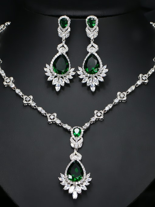 Green 2018 Color Semi-Precious Stones Two Pieces Jewelry Set