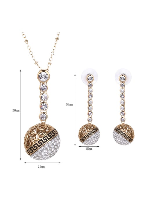 BESTIE Alloy Imitation-gold Plated Fashion Rhinestones Hollow Ball shaped Two Pieces Jewelry Set 2