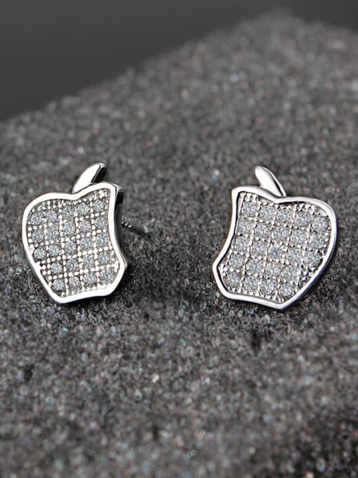 SANTIAGO Tiny Creative Apple Shiny Zirconias 925 Sterling Silver Stud Earrings 1