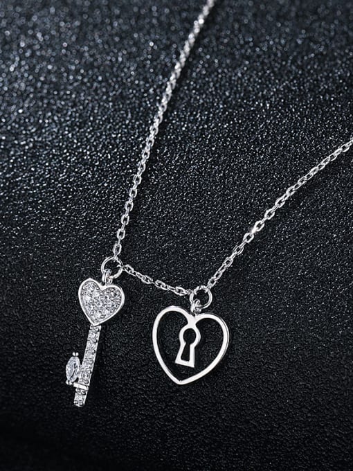 UNIENO 925 Sterling Silver With Platinum Plated Simplistic Heart Necklaces 1