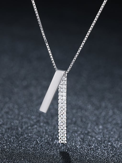 UNIENO 925 Sterling Silver With Platinum Plated Simplistic Strip Shape Necklaces