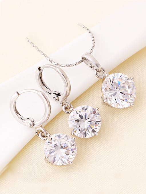XP Copper Alloy White Gold Plated Fashion Round Zircon Two Pieces Jewelry Set 3