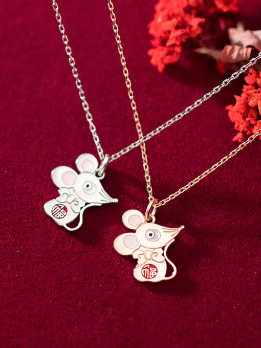 Rosh 925 Sterling Silver With Rose Gold Plated Cute Mouse Necklaces 2