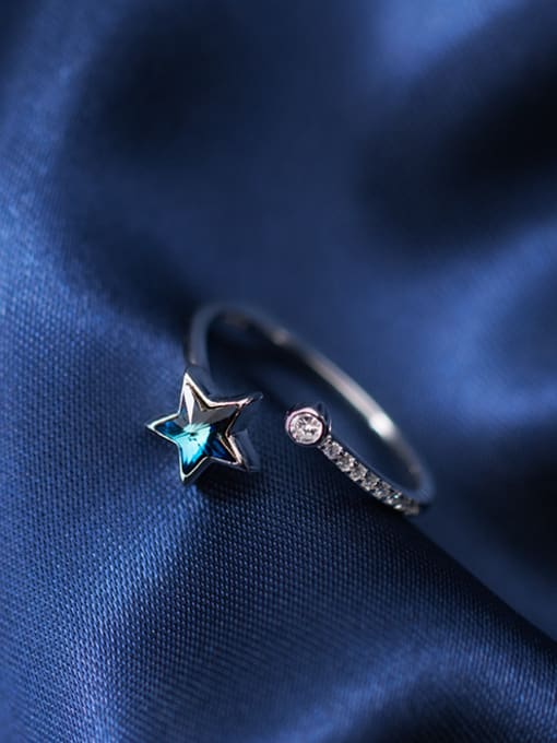 blue Elegant Blue Star Shaped Zircon Open Design Ring