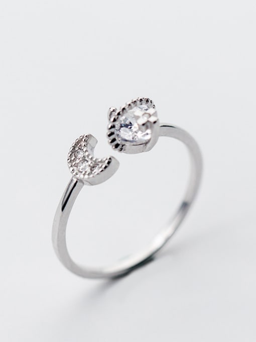 white Exquisite Open Design Moon Shaped Zircon Open Design Ring