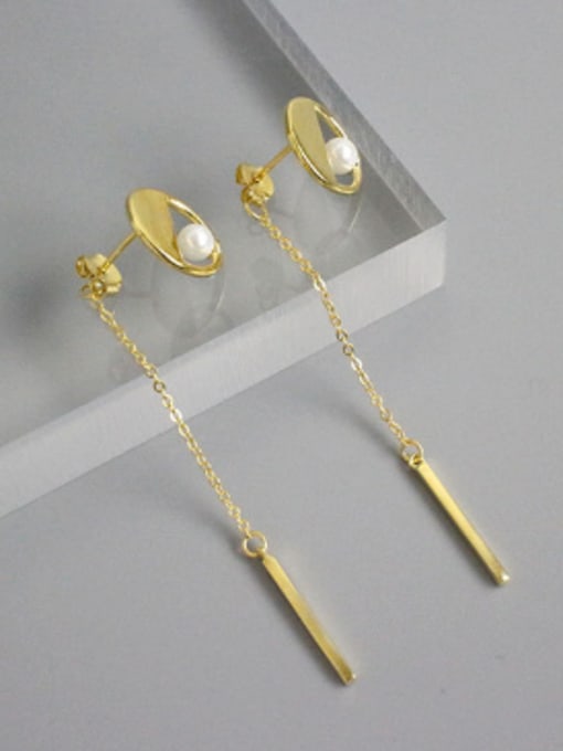 gold Fashion Little Artificial Pearl Silver Slim Bar Drop Earrings