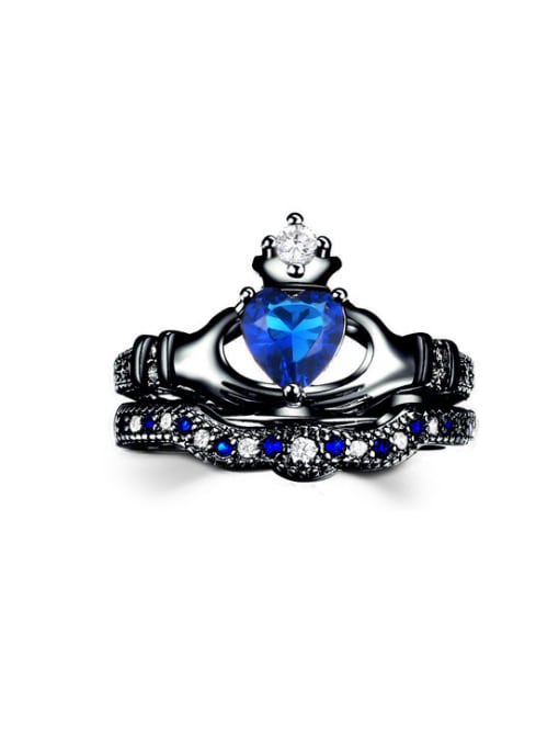 Black   10# Noble Blue Zircons Luxury Crown Ring