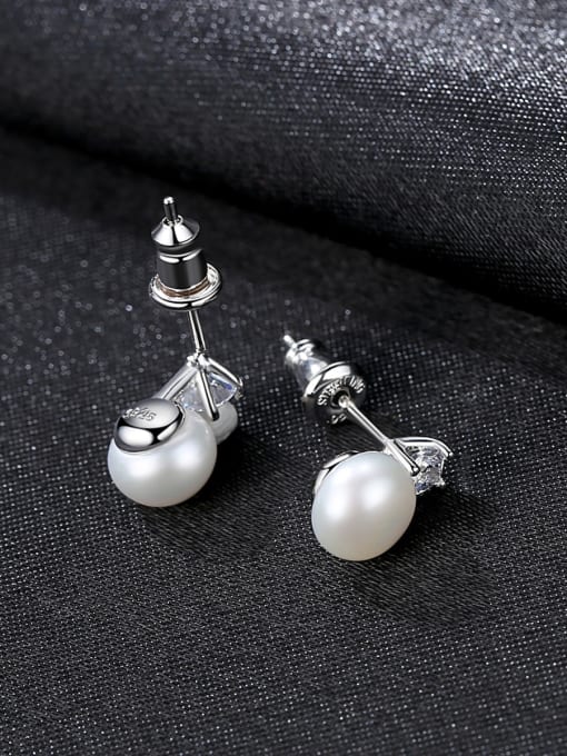 CCUI Sterling Silver classic natural pearl zircon Stud Earrings 4