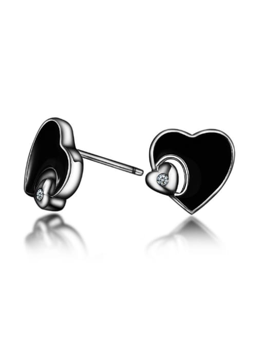 SANTIAGO Tiny Black Heart Tiny Zirconias 925 Silver Stud Earrings