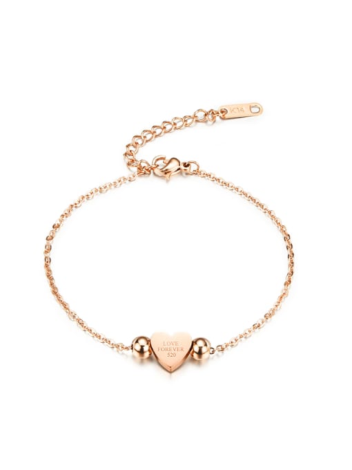 Open Sky Simple Little Heart Beads Rose Gold Plated Titanium Bracelet 0