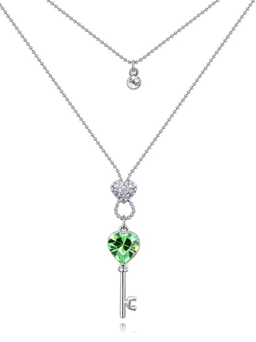 green Exquisite Little Key Pendant austrian Crystals Double Layer Necklace