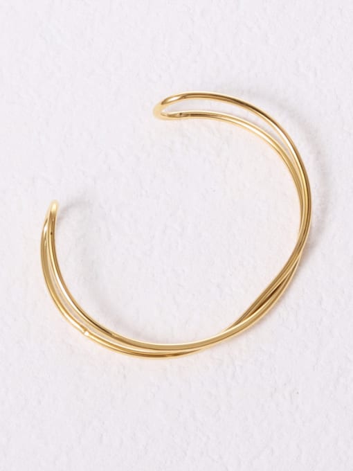 GROSE Titanium With Gold Plated Simplistic  Hollow Geometric Free Size Bangles 0