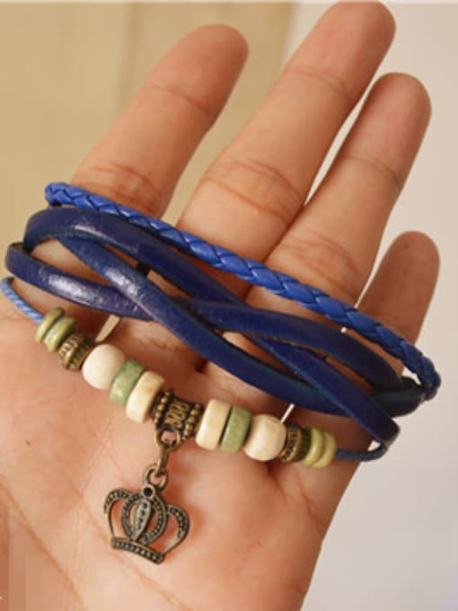 Blue Retro Unisex Cownhide Leather Bracelet