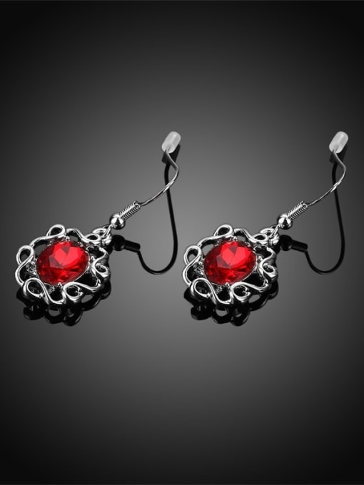 Platinum High-grade Red Glass Stone Drop Earrings