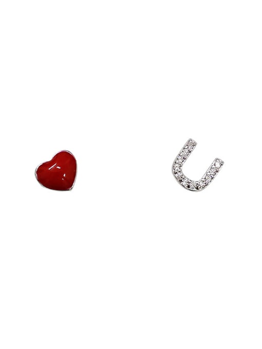 DAKA Personalized Asymmetrical Heart U-shape Silver Stud Earrings 0