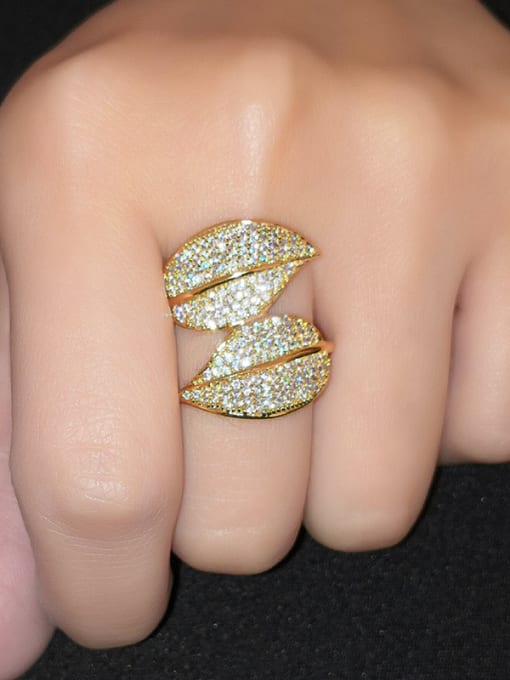CC Copper With Cubic Zirconia Fashion Leaf Cocktail Rings 1