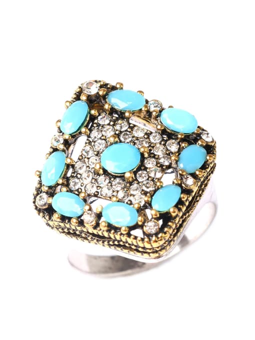 Blue Bohemia Retro style Resin stones Crystals Alloy Ring