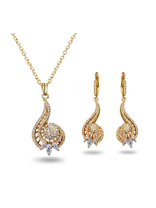 gold High Quality 18K Gold Plated Zircon Two Pieces Jewelry Set