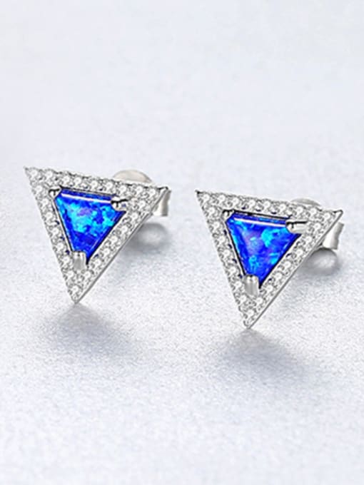 Blue 925 Sterling Silver With Opal Simplistic Triangle Stud Earrings