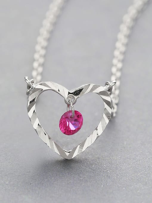 One Silver Pink Heart Necklace 0