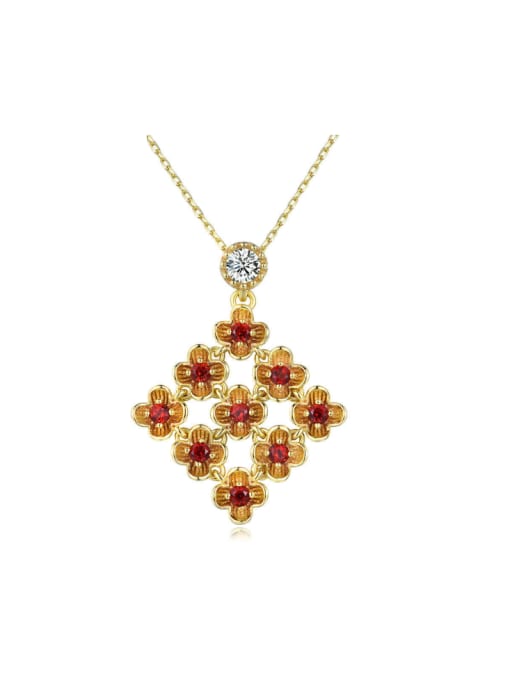 Garnet (Pendant Chain) Square Shaped 14 k Gold Plated Long Sweater Necklace Necklace
